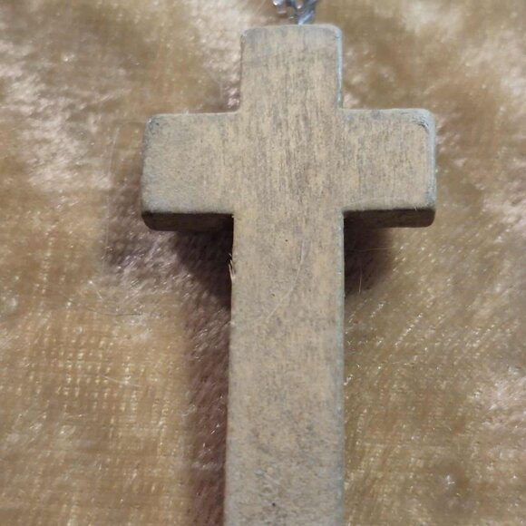 RARE Vintage Wooden Rosary with Wood Beads, Silver Jesus Large Carved Cross - Picture 3 of 6